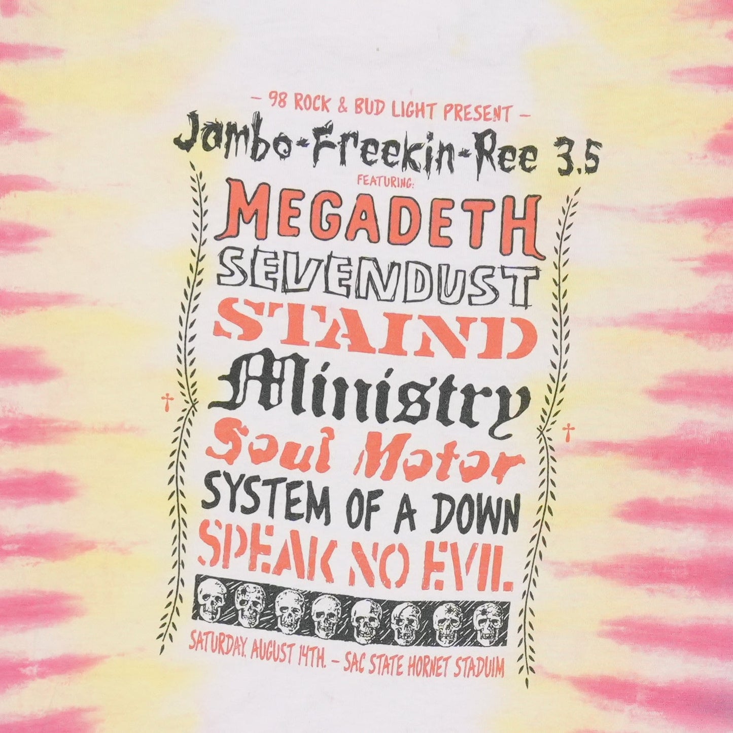 1998 Megadeth Jambo-Freakin-Ree Tie Dye Concert Shirt Style001