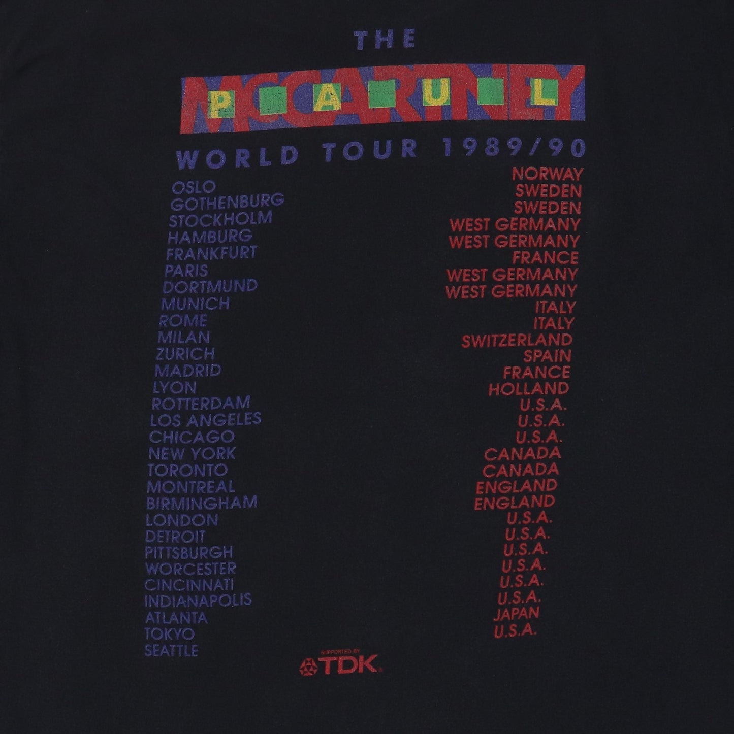 1989 Paul McCartney World Tour Shirt Style013