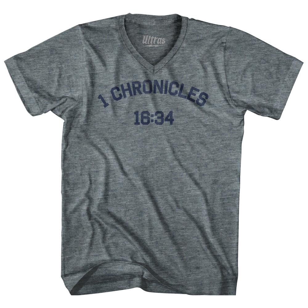 1 Chronicles 16 34 Tri-Blend V-Neck Womens Junior Cut T-Shirt