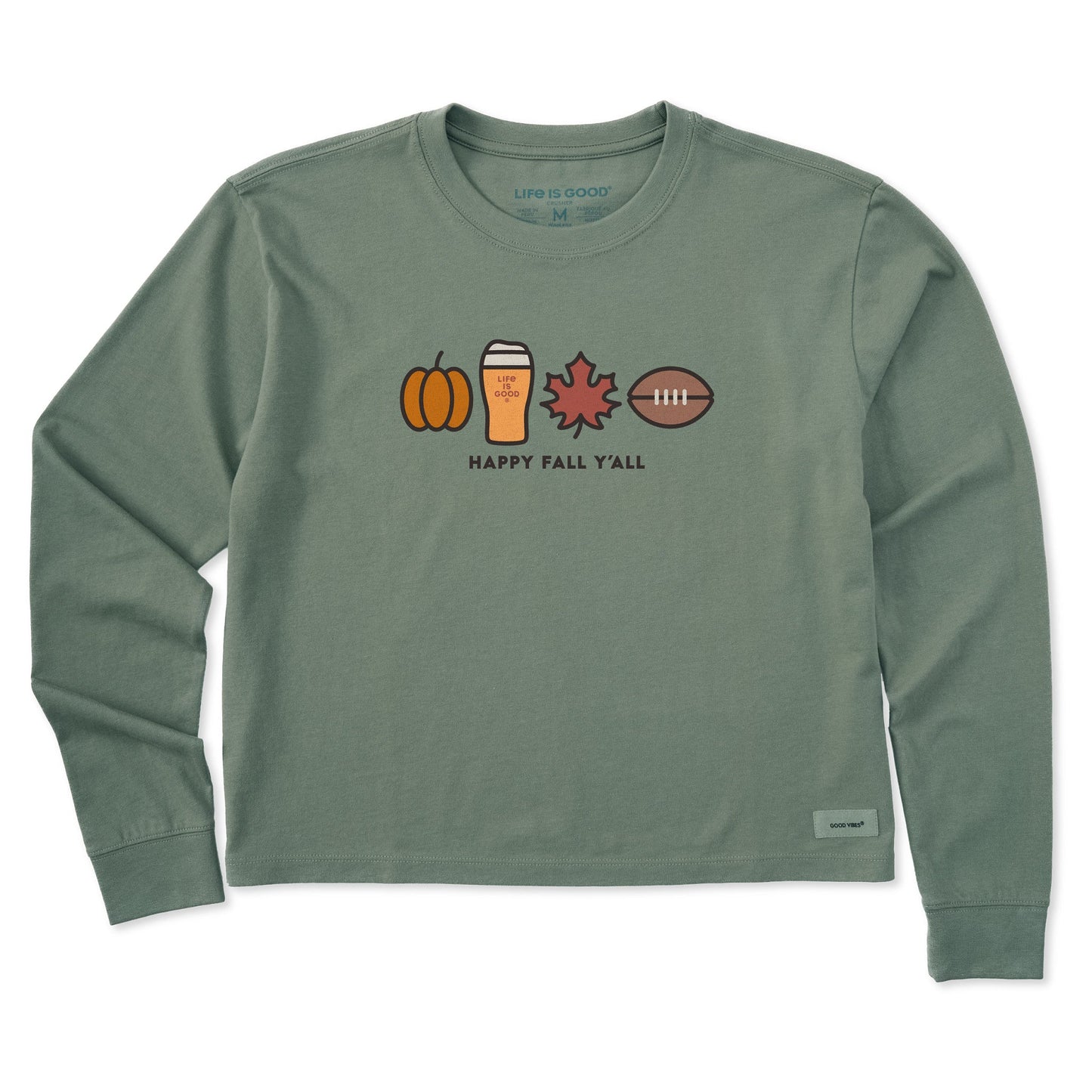 Women's Happy Fall Icons Long Sleeve Crusher Boxy Tee