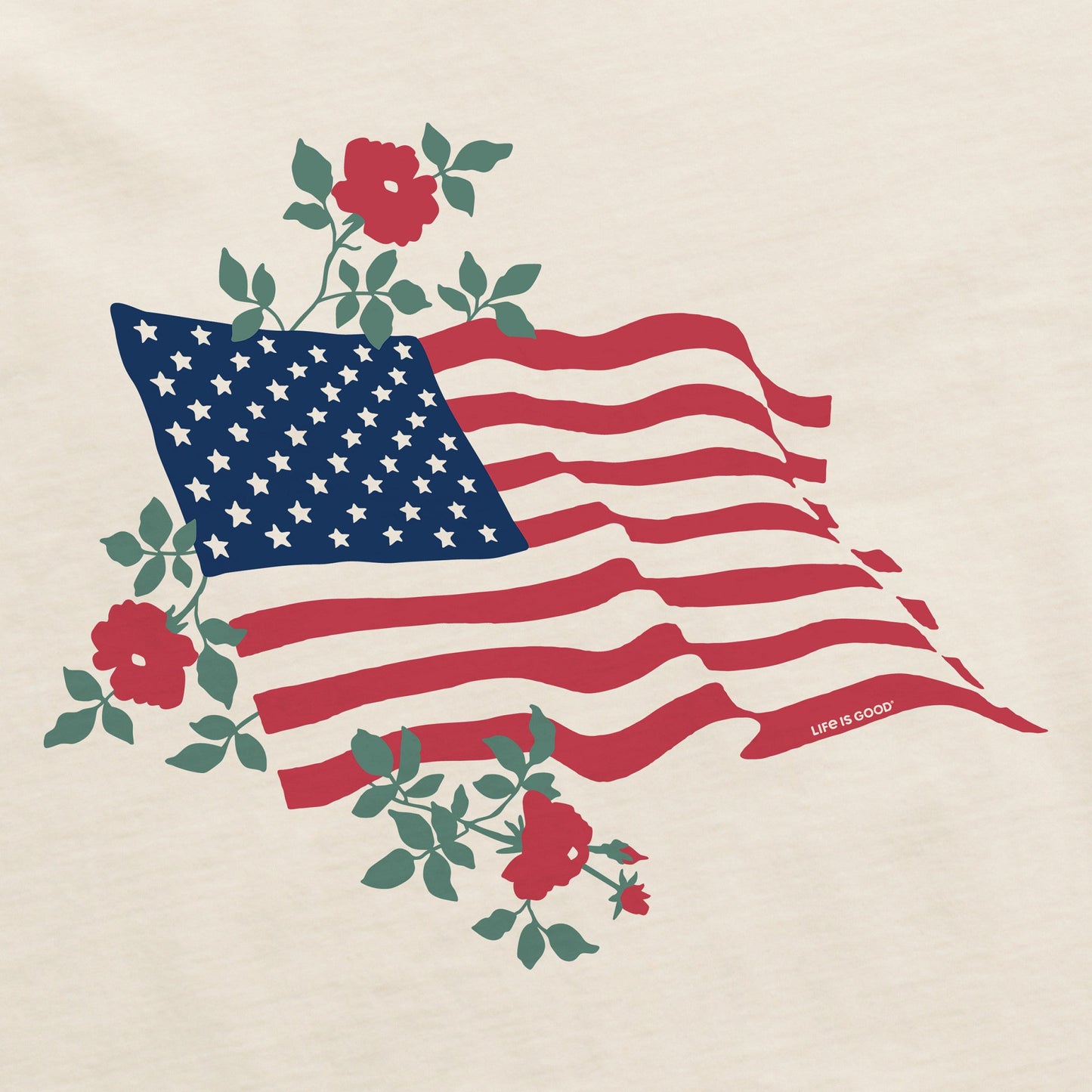 Women's Red Rose American Flag Short Sleeve Crusher Boxy Tee