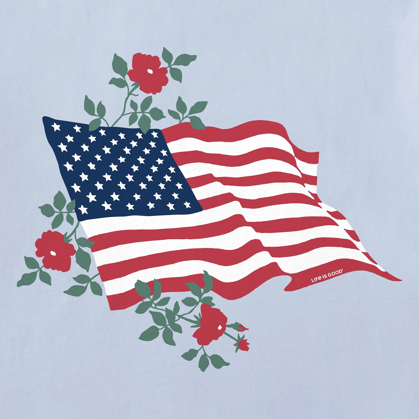 Women's Red Rose American Flag Short Sleeve Crusher Tee