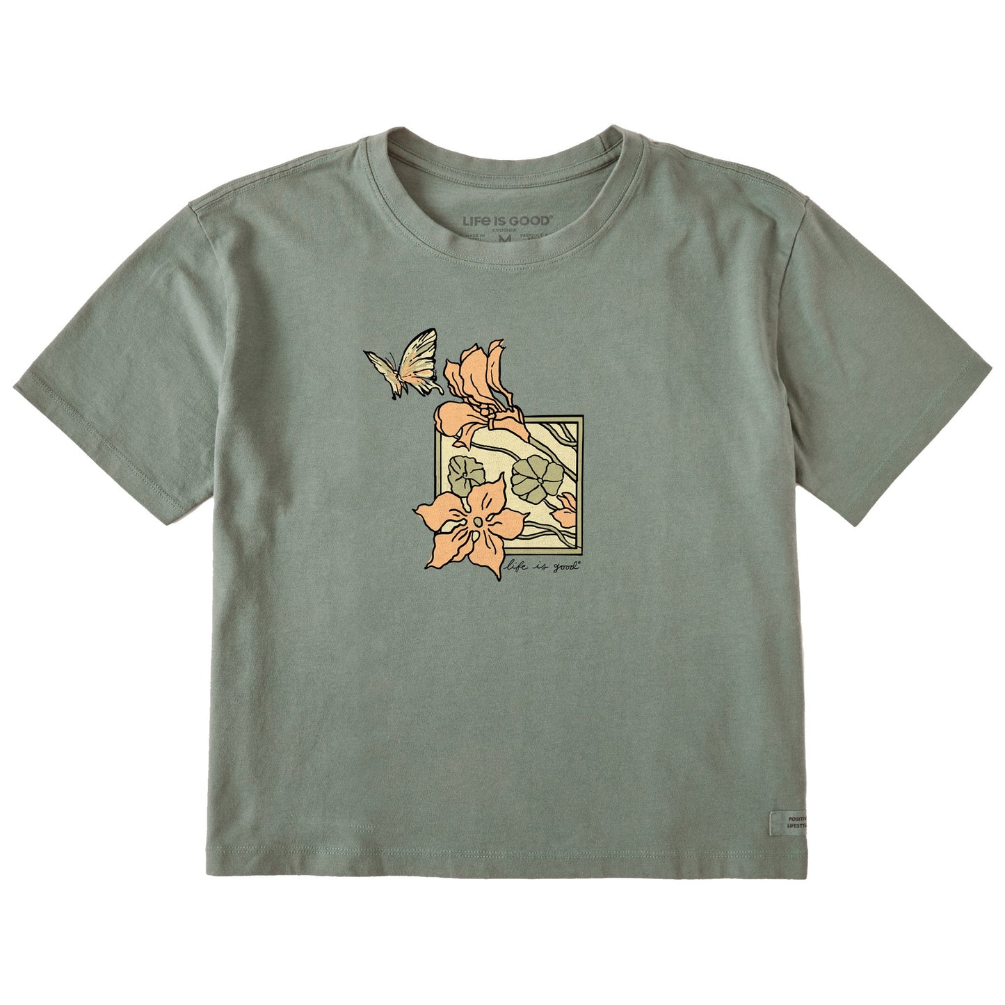 Women's Square Floral Frame Short Sleeve Crusher Boxy Tee