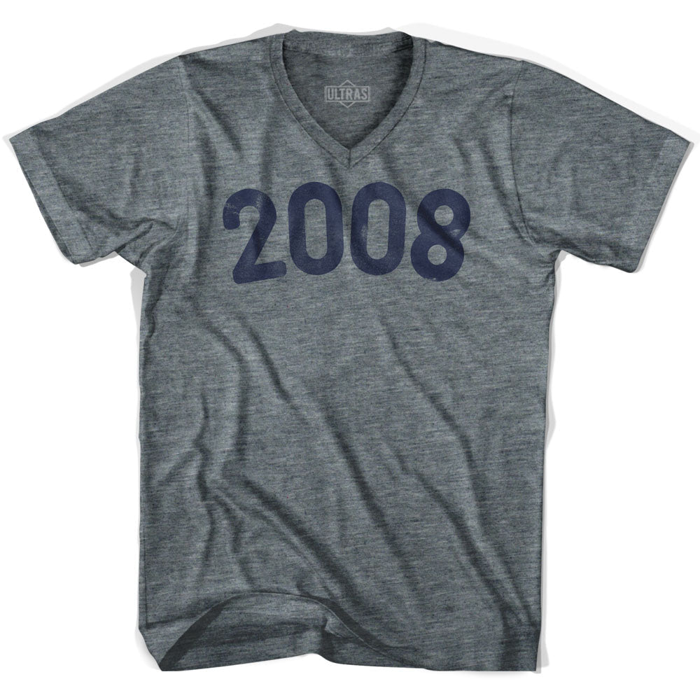 2008 Year Celebration Adult Tri-Blend V-neck Womens T-shirt