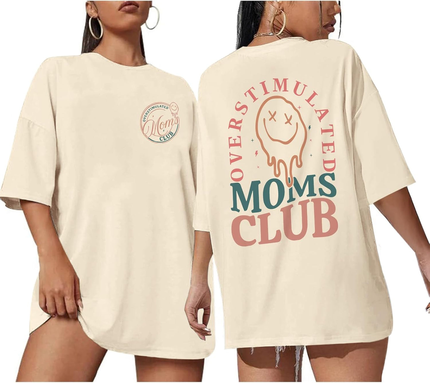 Overstimulated Moms Club Shirt for Women Funny Oversized Mom Shirts Antisocial Aesthetic Trendy Graphic Tee Tops