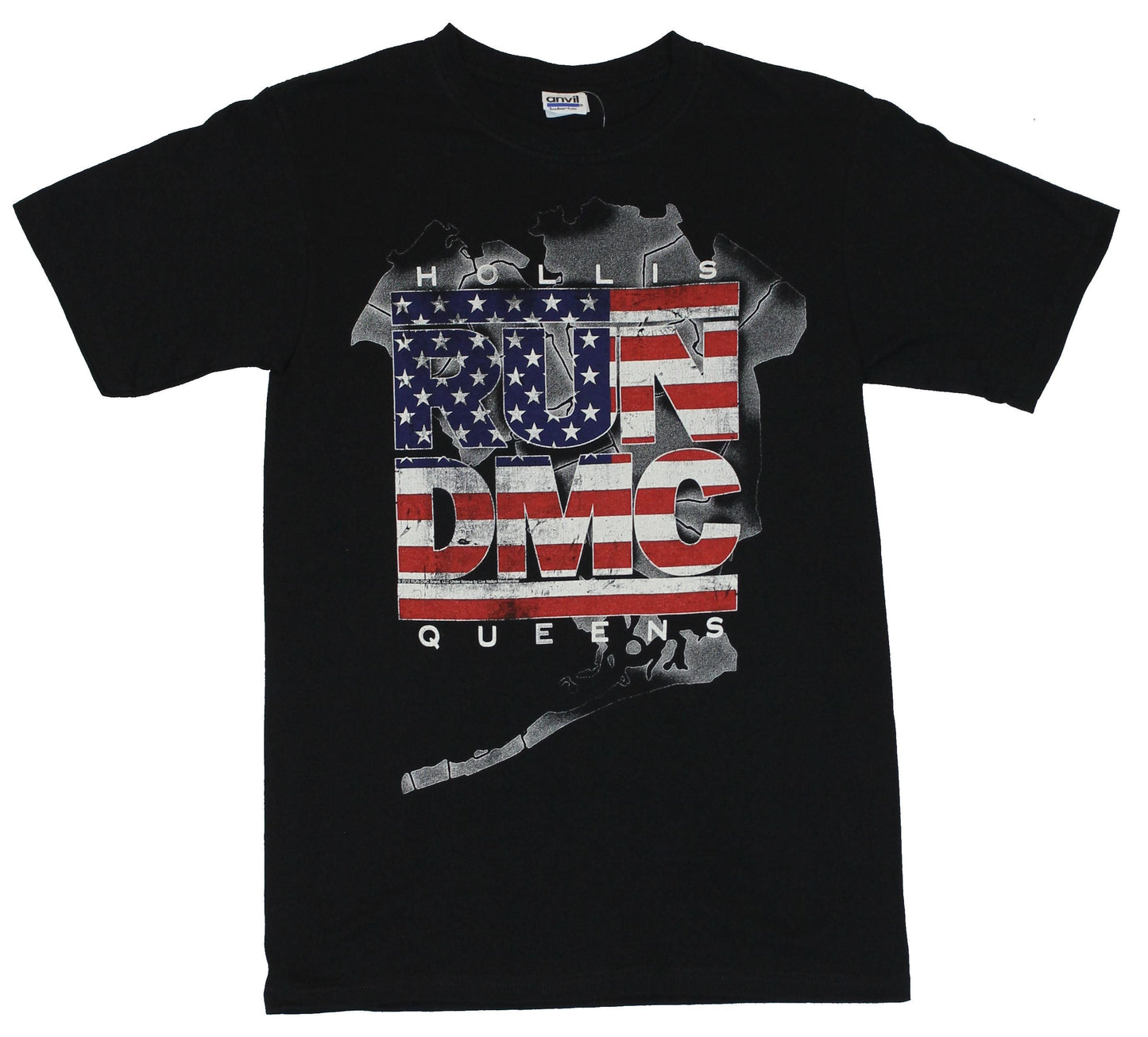 Run DMC Mens T-Shirt - Hollis Queens Amercian Flag Style Logo