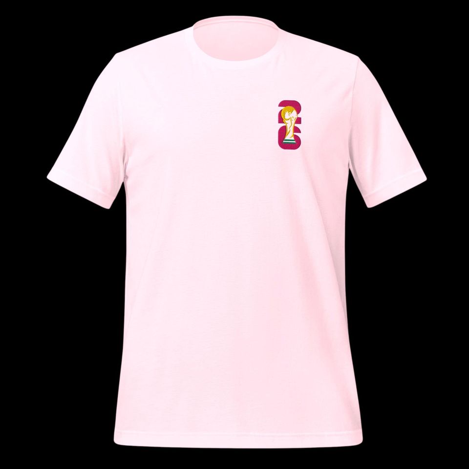 World Football Trophy Embroidered Logo T-Shirt - Gold Trophy & Burgundy 26 - Soccer Fan Tee