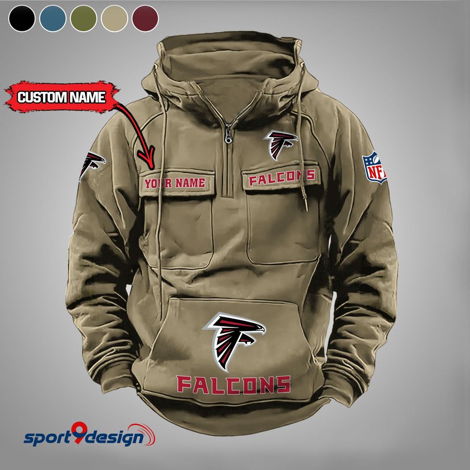 Atlanta Falcons Vintage Cargo Hoodie With Custom Name