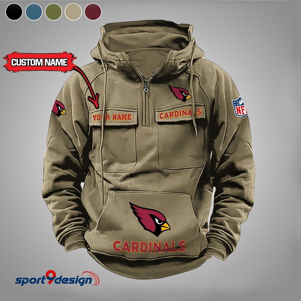 Arizonna Cardinals Vintage Cargo Hoodie With Custom Name