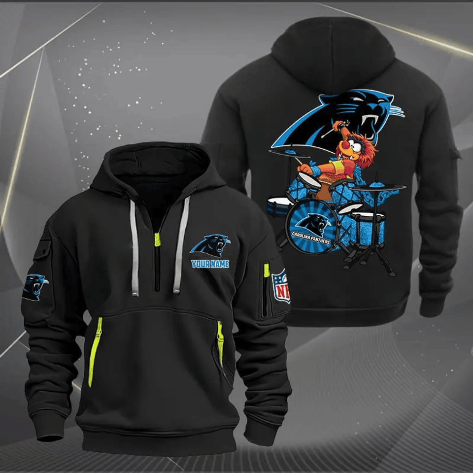 Carolina Panthers Quarter Zip Hoodie Rocking Drummer Custom Name Gift For Fan