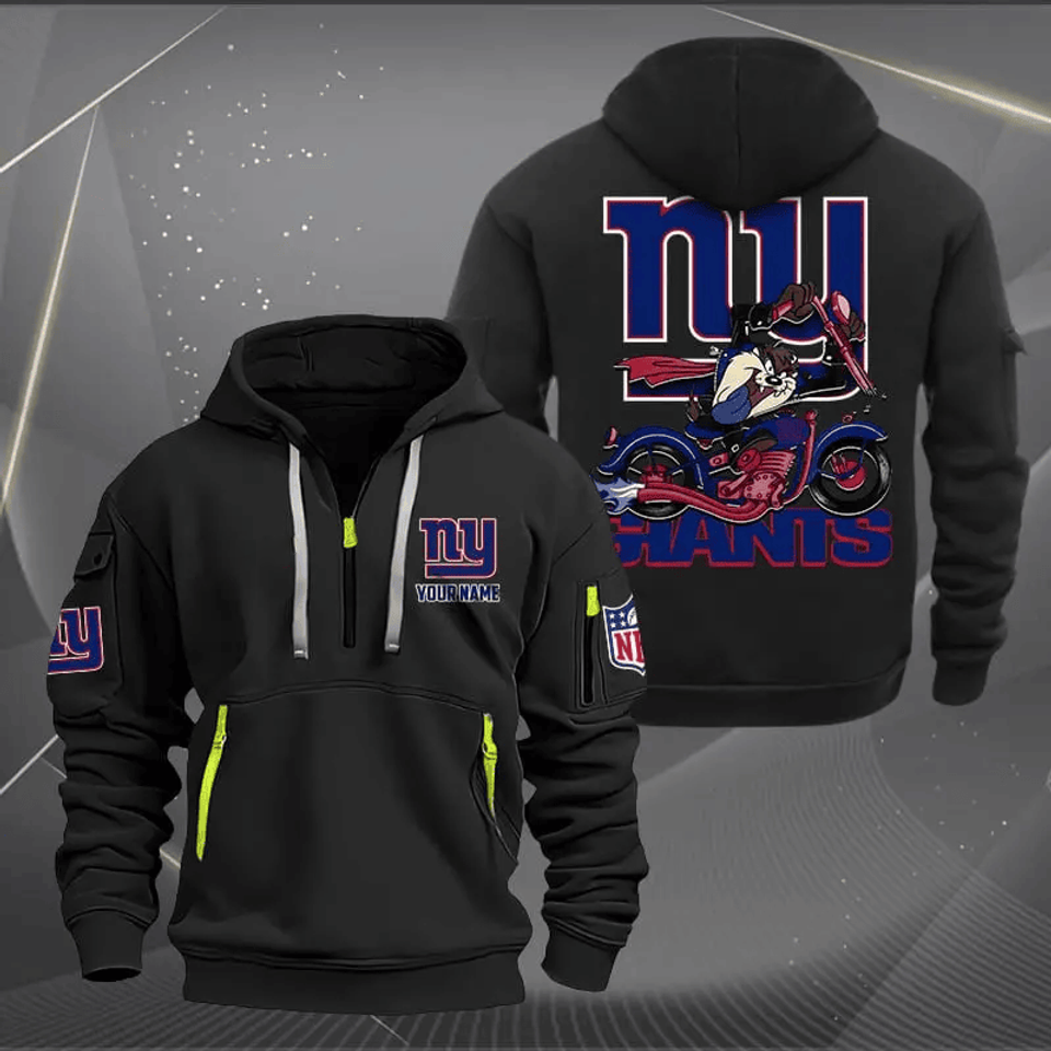 New York Giants Quarter Zip Hoodie Biker Taz Custom Name Gift For Fan