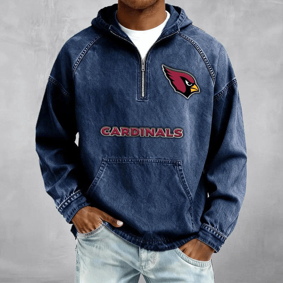 Arizonna Cardinals Men's Denim Long - Sleeve Half-Zip Denim Hoodies