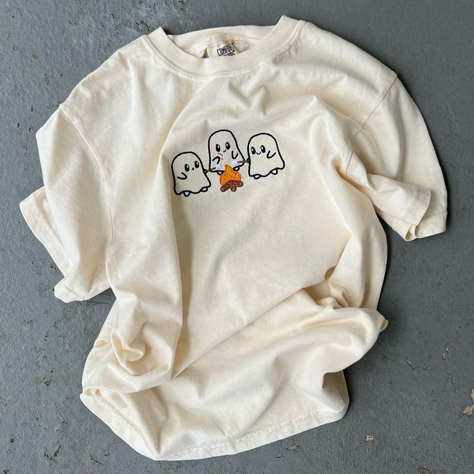 Spooky Cute Ghosts Halloween Embroidered T-shirt