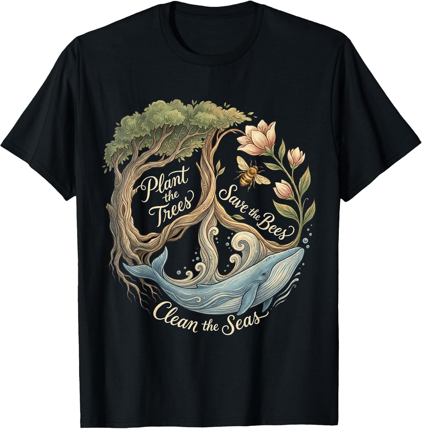 Plant The Trees Save The Bees Peace Sign Earth Day T-Shirt