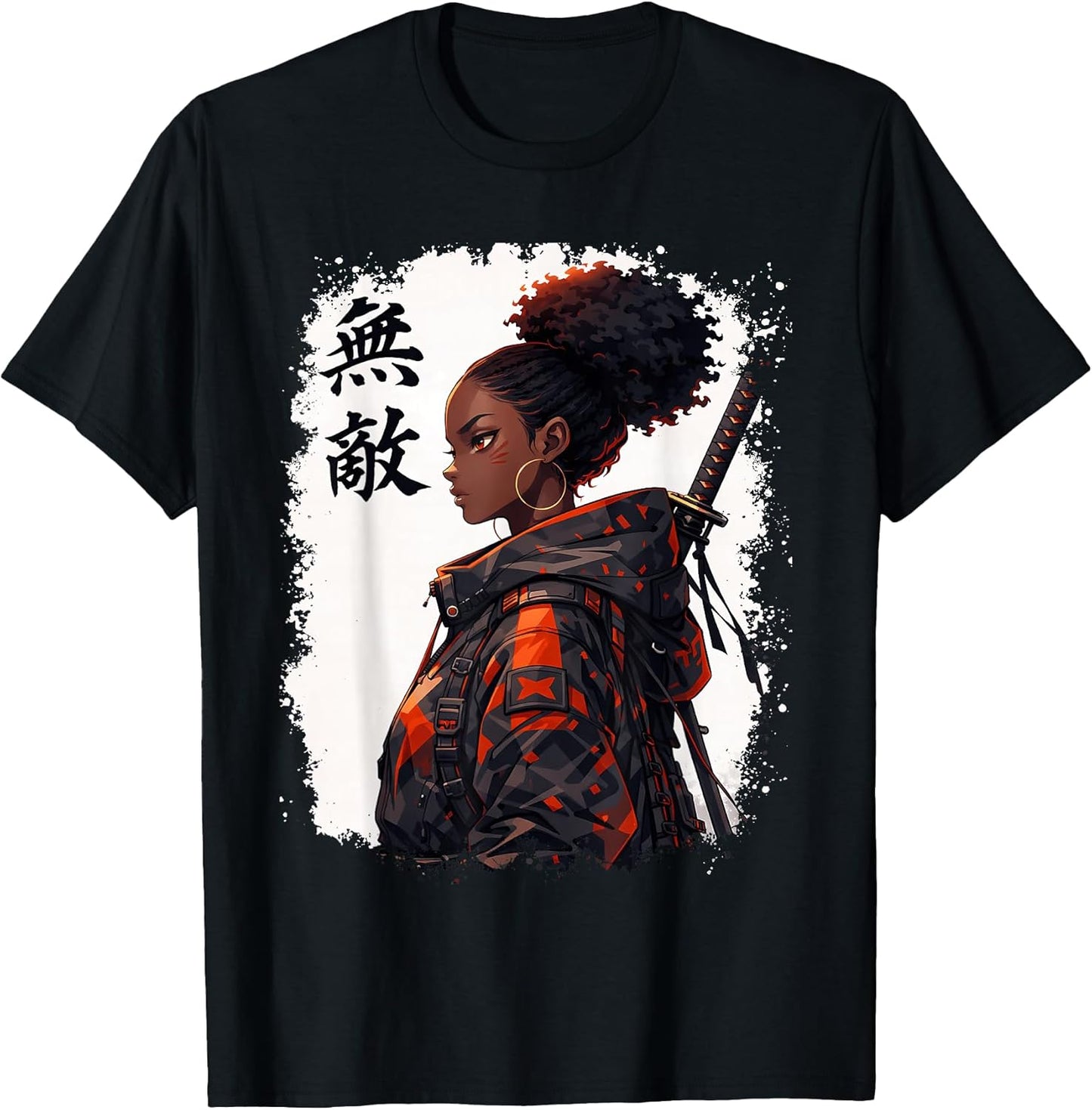 Black Samurai Girl Anime Warrior Afro African Pride T-Shirt