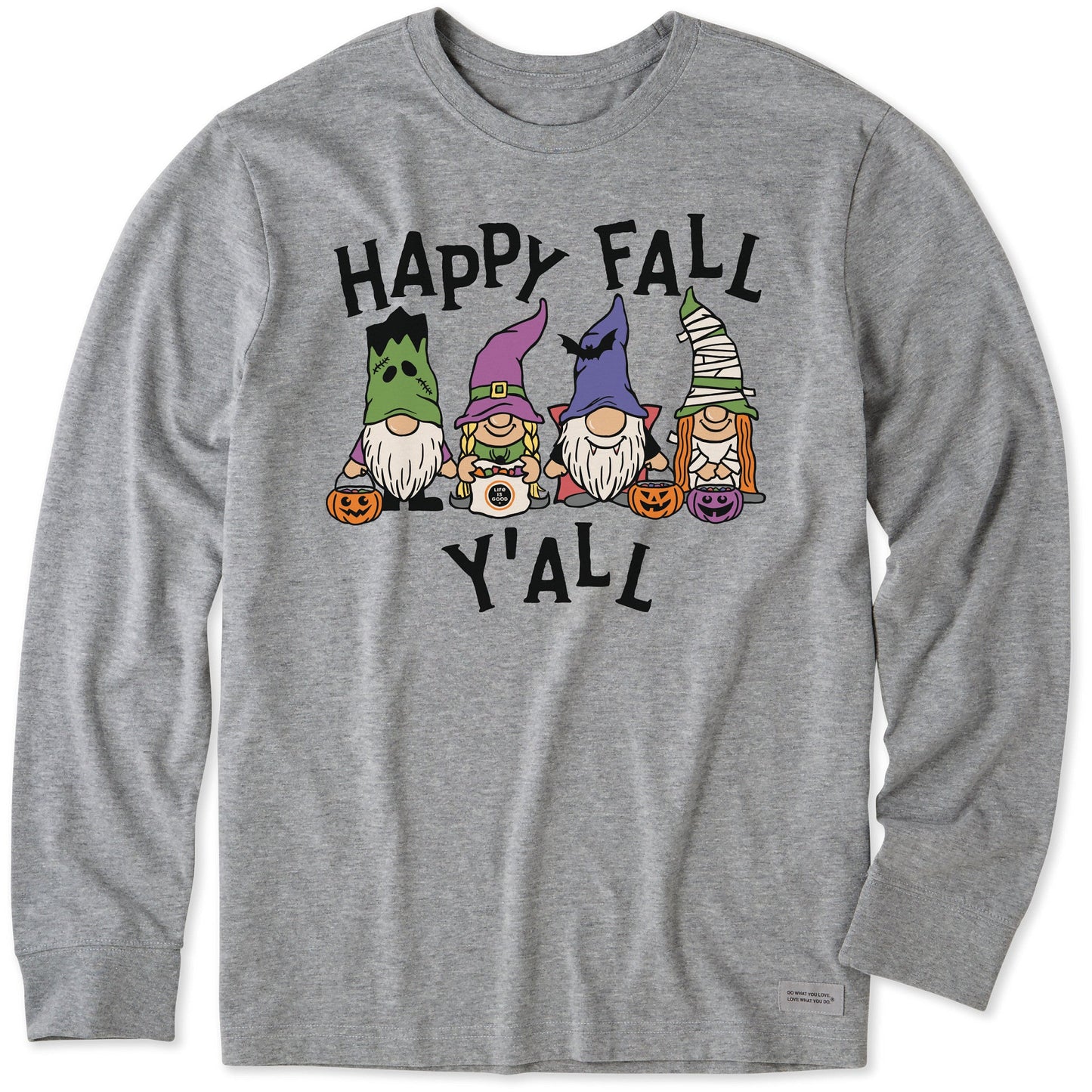 Men's Happy Fall Y'All Halloween Gnomes Long Sleeve Crusher Tee