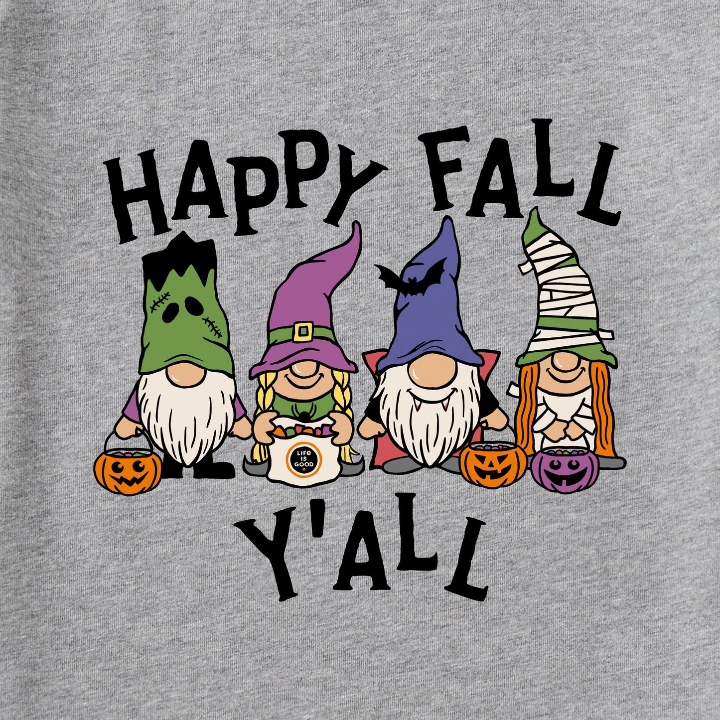 Men's Happy Fall Y'All Halloween Gnomes Long Sleeve Crusher Tee