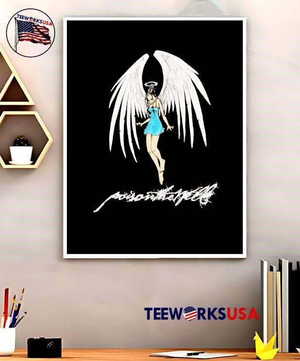 Angel with Poison The Well Script Graphic Design shirt