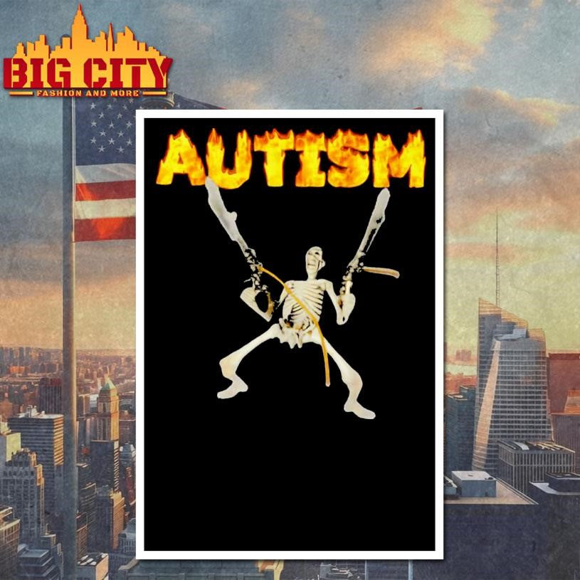 Autism Skeleton Funny Skull Holding Guns Dank Meme Shirt
