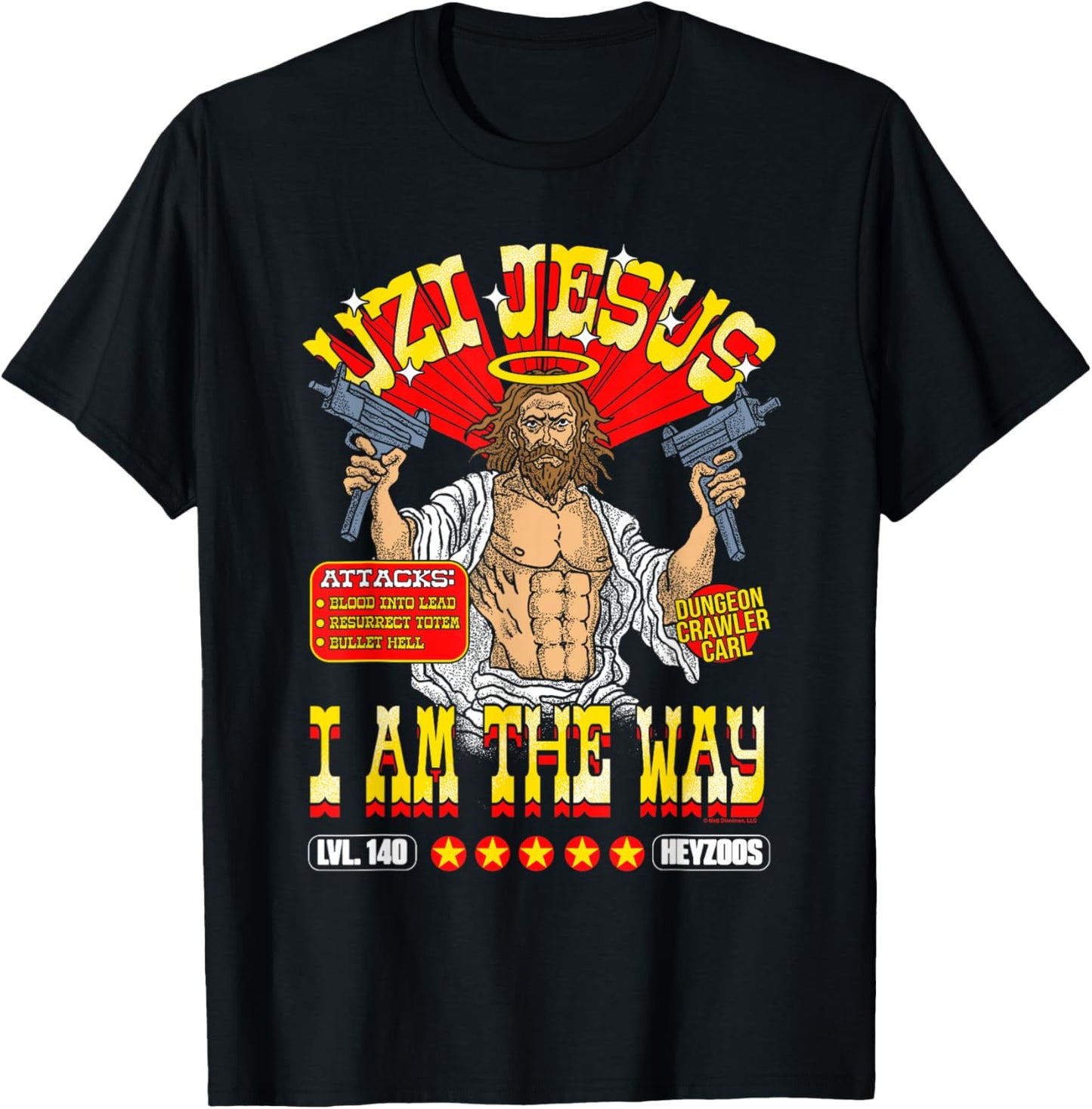 DCC Uzi Jesus I Am the Way Character Stats RPG Books T-Shirt
