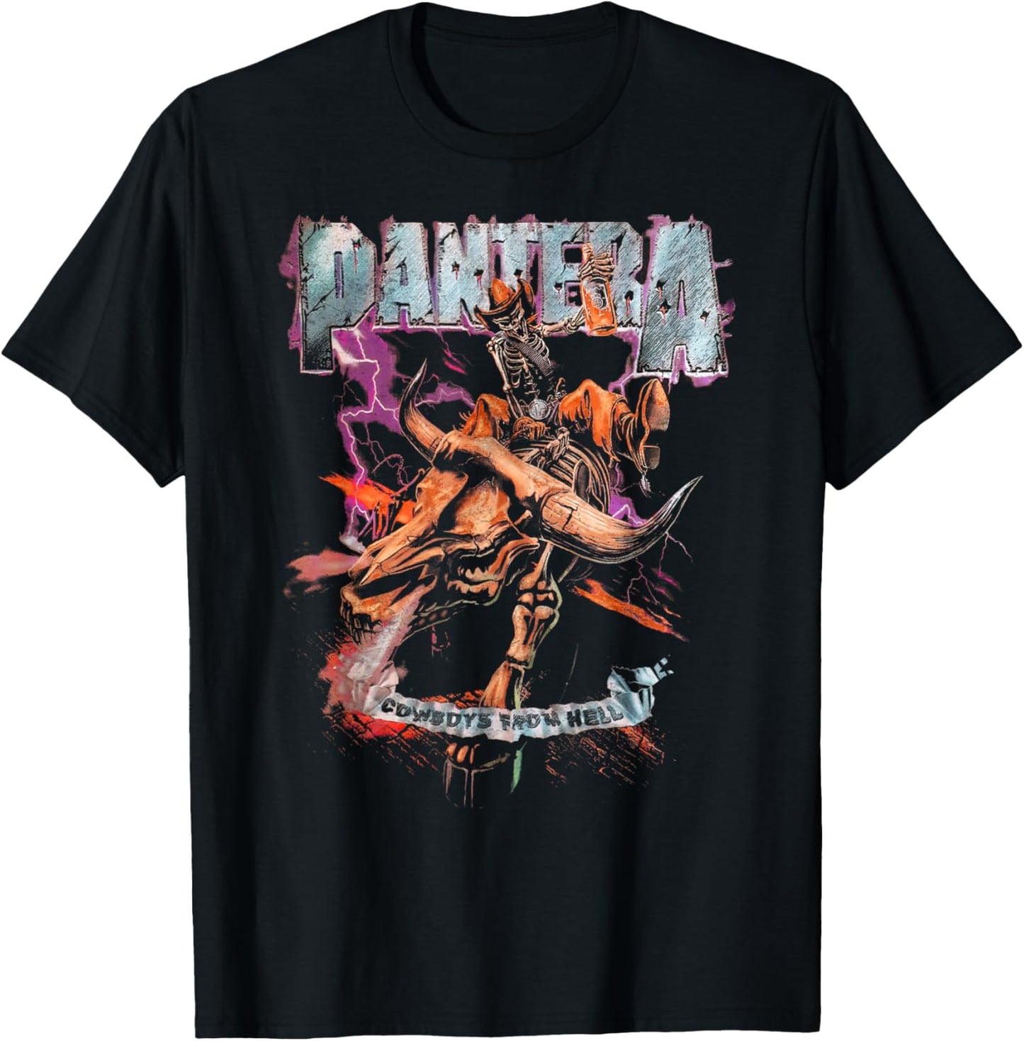 Official Cowboys From Hell Riding Skeleton Short Sleeve T-Shirt