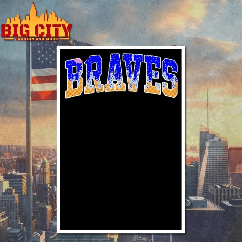 Braves Royal Blue Silver Grey Drip Arched Varsity Drippy Ice cream waffle Cone Mascot Sublimation shirts