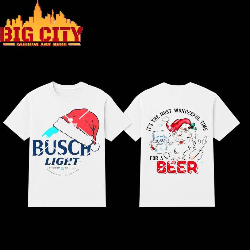 Busch Light Santa Christmas Wonderful Time For A Beer Shirt