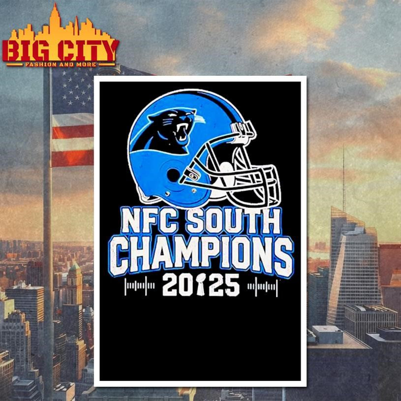 Carolina Panthers NFC South 2025 Champions helmet shirt