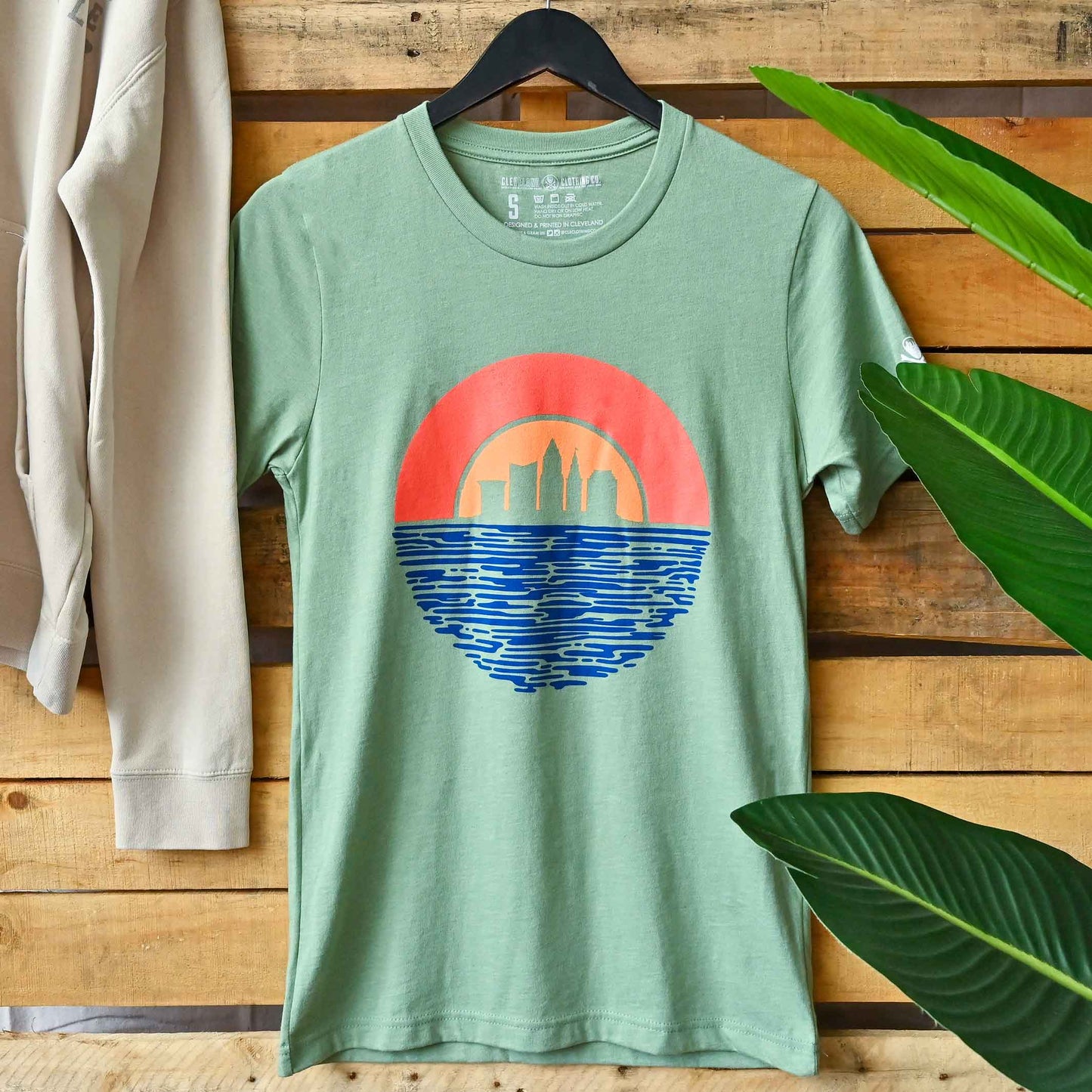 Cleveland Sunset - Mens/Unisex Crew T-Shirt - Heather Sage