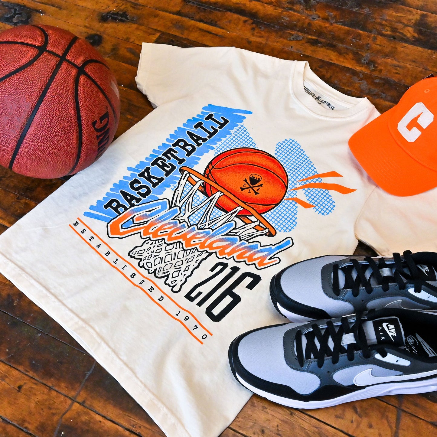 Cleveland Throwback Basketball - Mens/Unisex Crew T-Shirt - Ivory