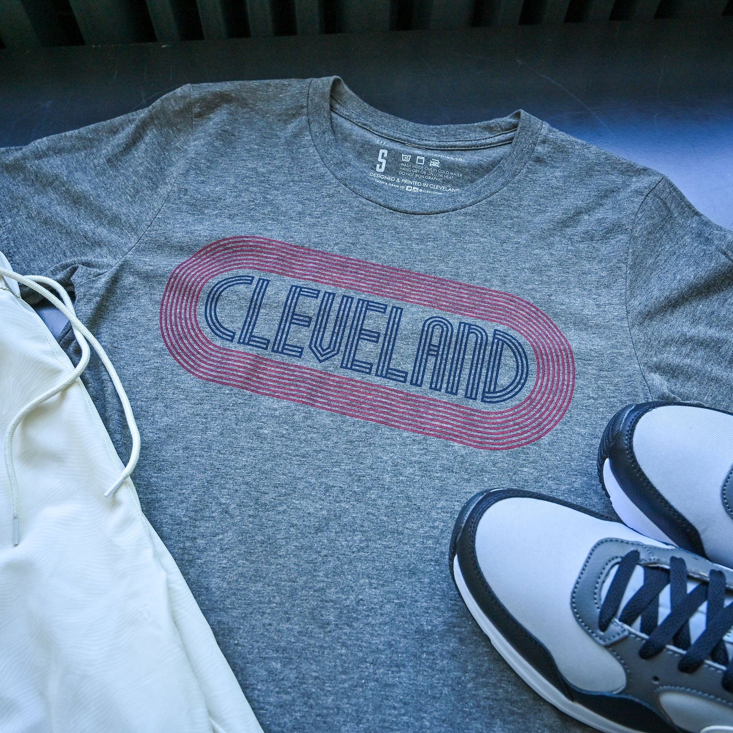 Cleveland Track, Grey - Mens/Unisex Crew T-Shirt