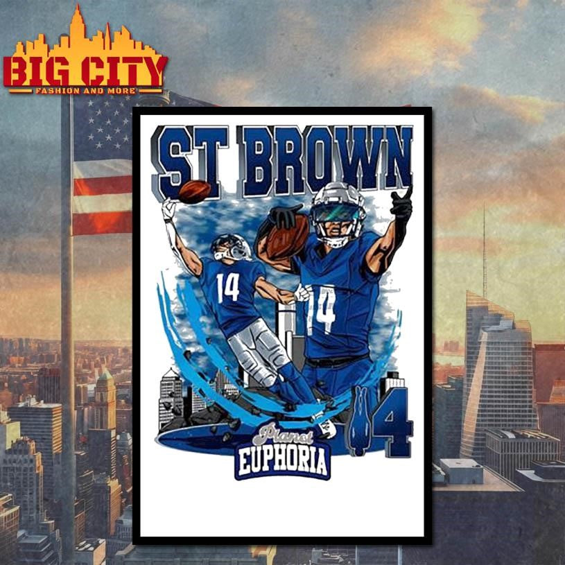 Detroit Lions Amon-Ra St. Brown 14 skyline graphic shirt