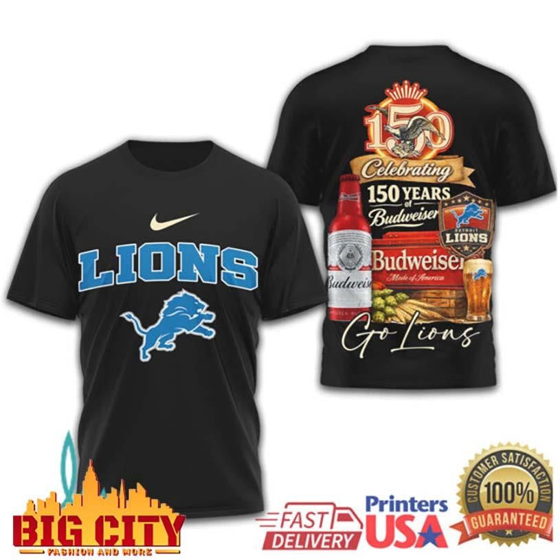 Detroit Lions x Budweiser 150 Years Celebration Beer Collaboration Two Sided Shirt