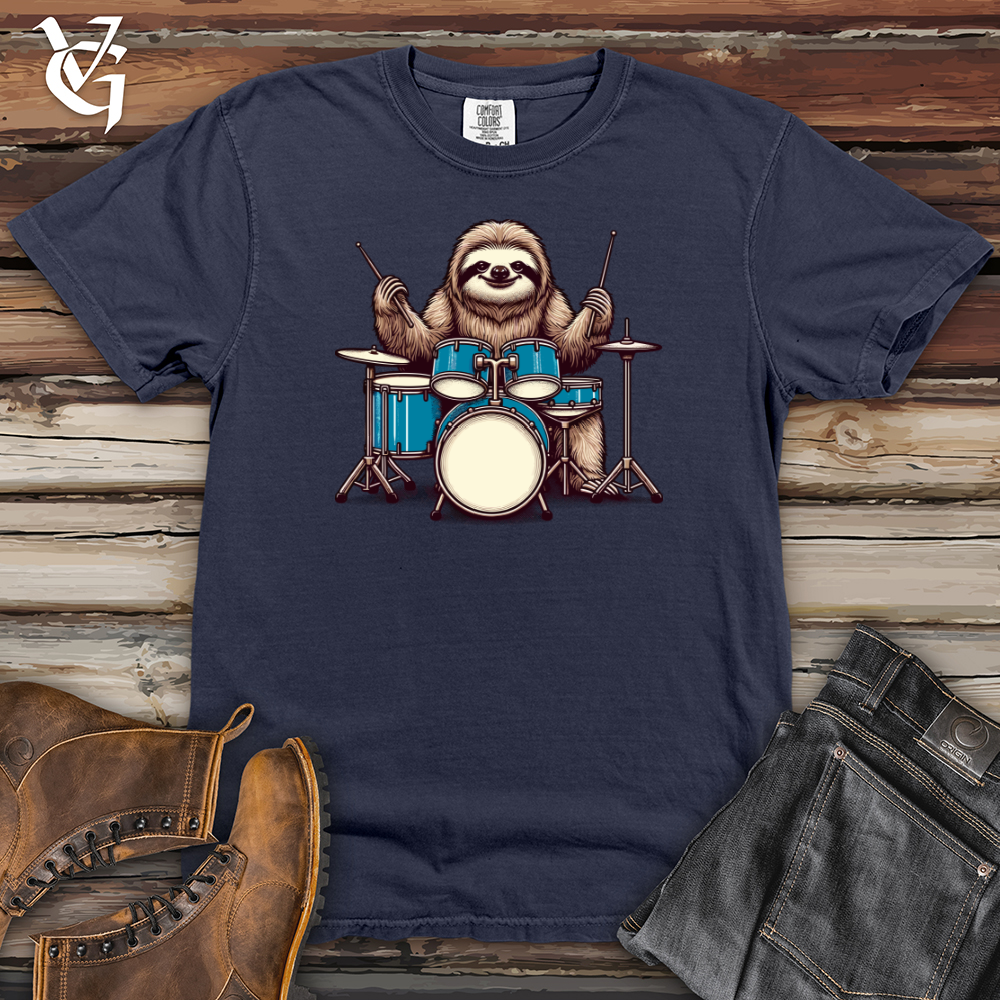 Sloth Playing Drums Heavy Cotton Comfort Colors Tee