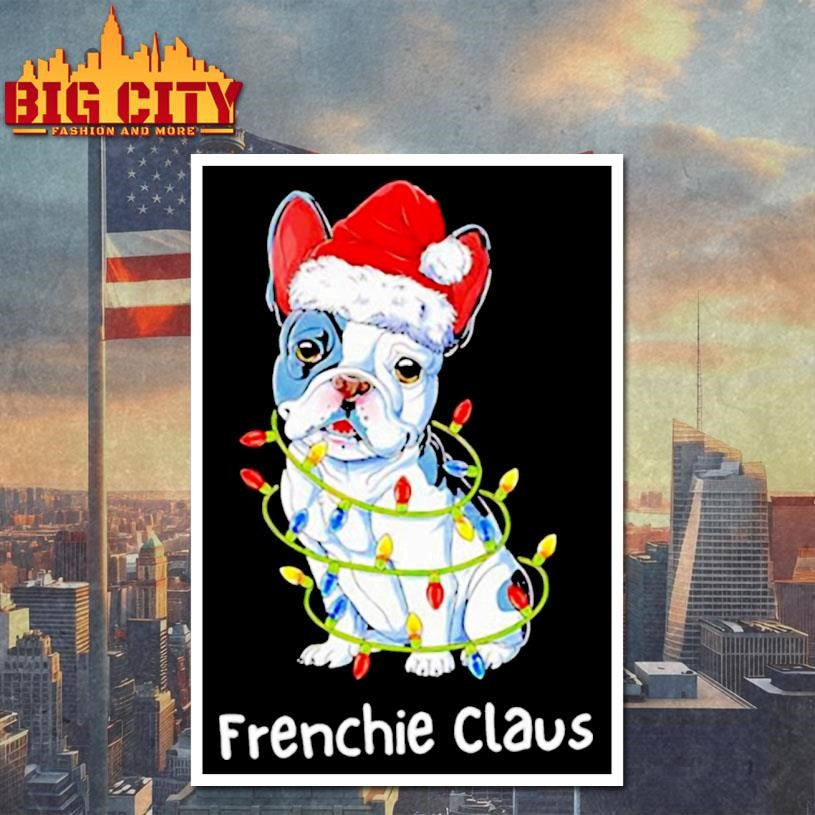 French Bulldog Santa hat & Christmas lights Frenchie Claus shirt