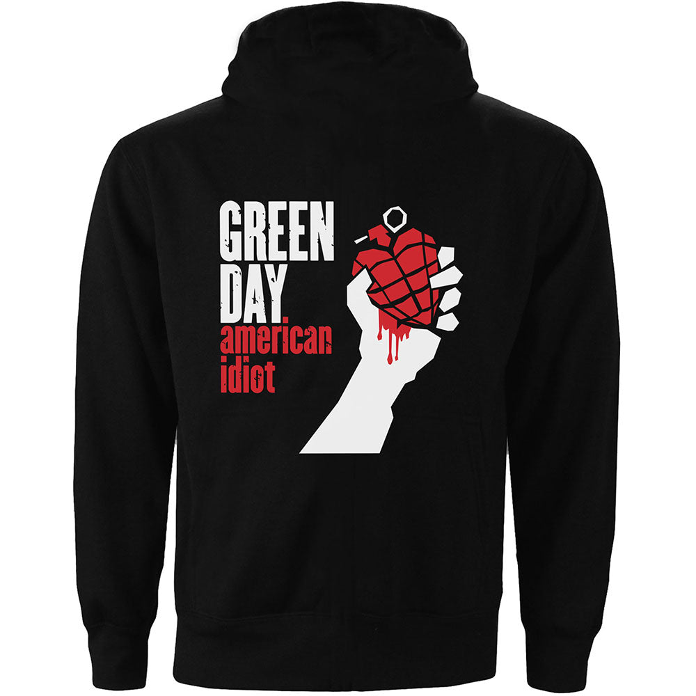 Green Day Unisex Zipped Hoodie: American Idiot (Back Print)
