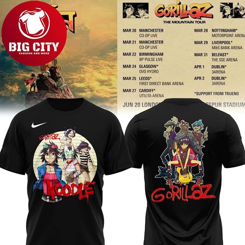 Gorillaz The Mountain Tour 2026 UK Two Sided Shirt