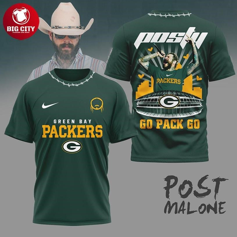 Green Bay Packers 2025 Post Malone Go Pack Go Pound Two Sided Shirt