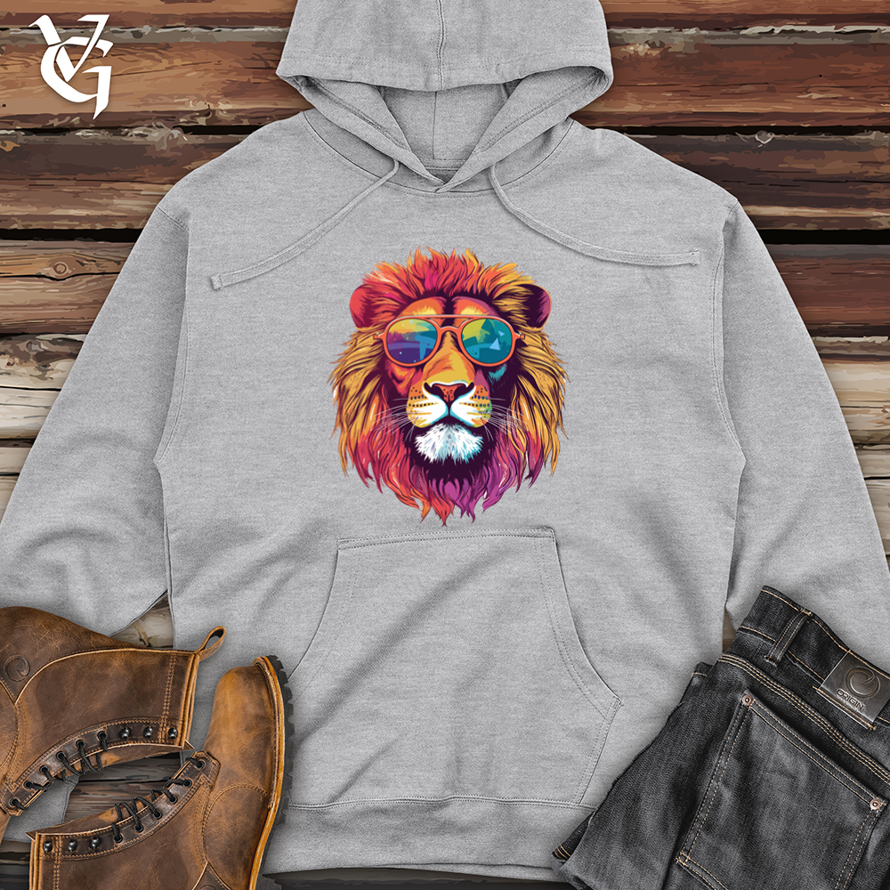 Retro Cosmic Shades Lion Midweight Hooded Sweatshirt