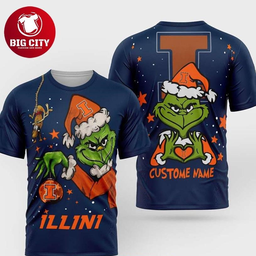 Illinois Fighting Illini Grinch Stole Christmas 2025 Personalized Two Sided Shirt
