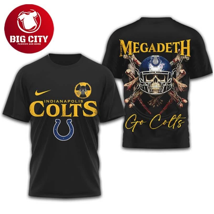 Indianapolis Colts x Megadeth Skull Heavy Metal Graphic Two Sided Shirt