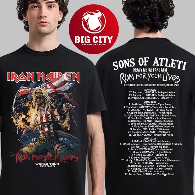 Iron Maiden Run For Your Lives World Tour 2025 2026 Two Sided Shirt