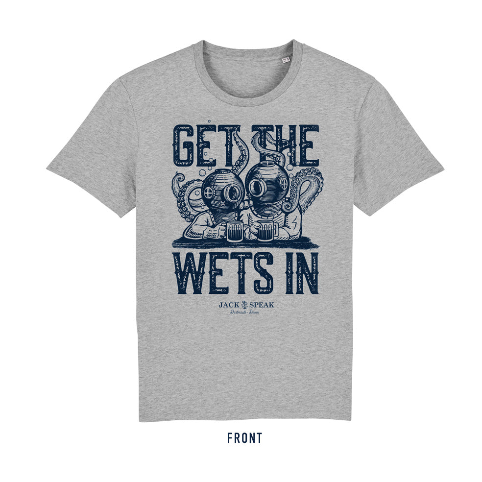 'Get The Wets In' Chest Design T Shirt - Grey