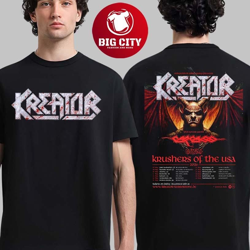 Kreator Krushers Of The USA 2026 Schedule Tour Dates Two Sided Shirt