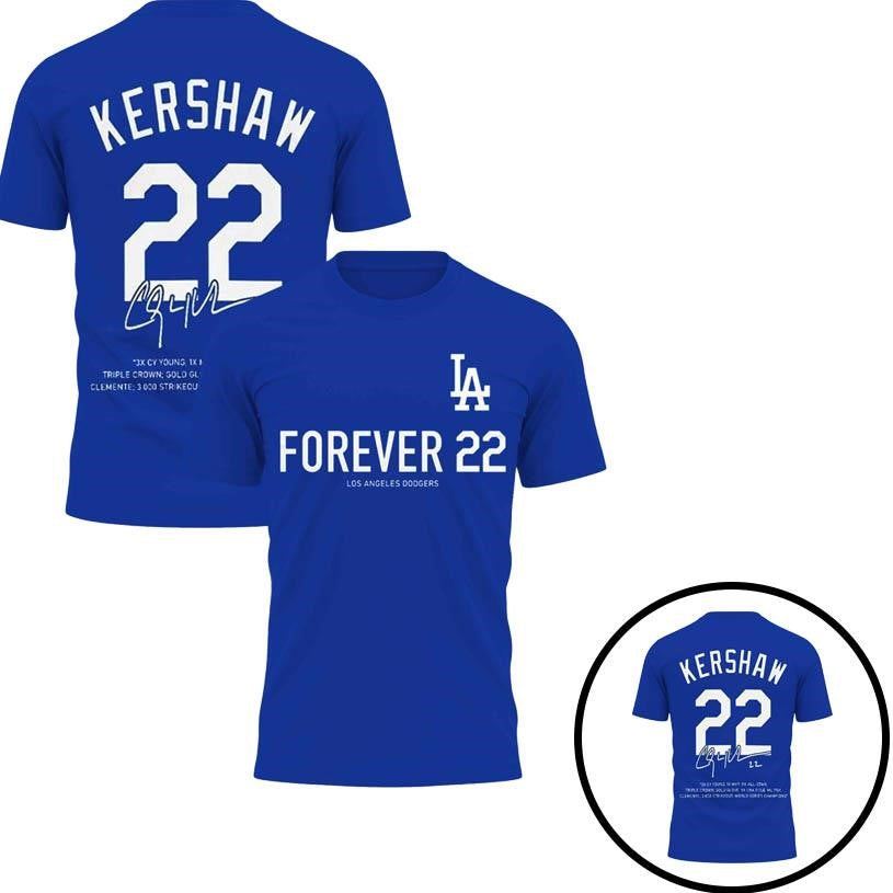 LA Dodgers Clayton Kershaw Forever 22 World Series Two Sided Shirt