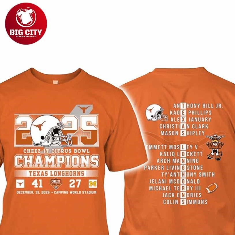Longhorns Cheez It Citrus Bowl Champions 2025 Two Sided Shirt