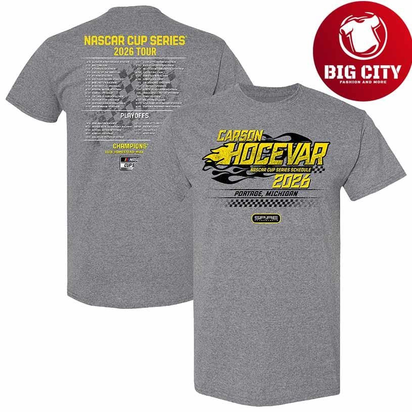 Men’s Carson Hocevar Checkered Flag Sports Heather Charcoal 2026 NASCAR Schedule Shirt