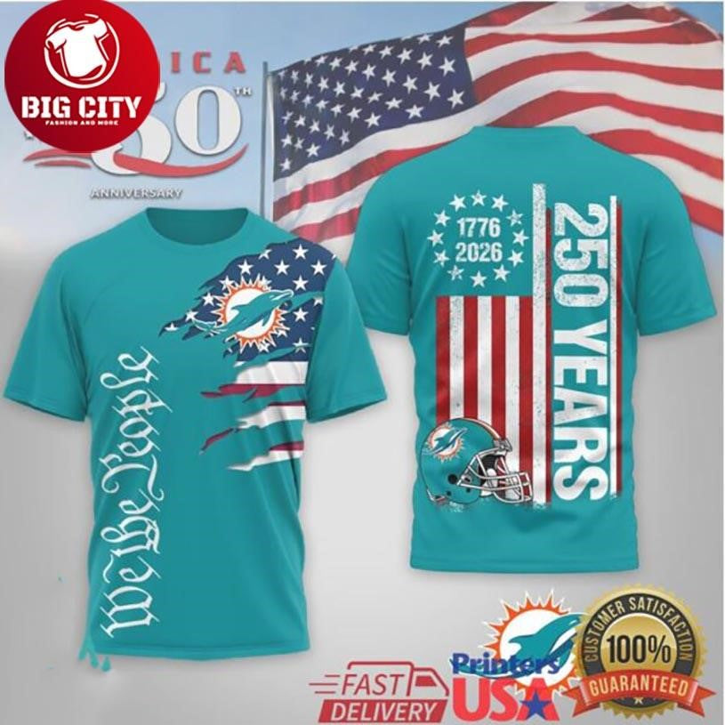 Miami Dolphins America 250 Years Semiquincentennial Patriotic Graphic Two Sided Shirt