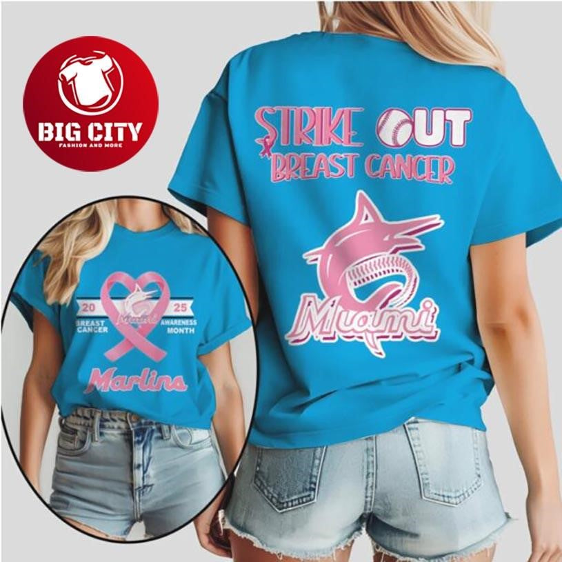 Miami Marlins Strike Out Breast Cancer Awareness 2025 Two Sided Shirt