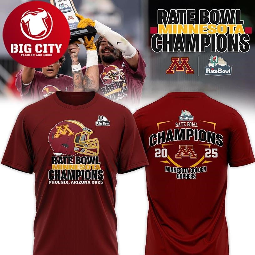 Minnesota Golden Gophers 2025-2026 Rate Bowl Champions NCAA Two Sided Shirt